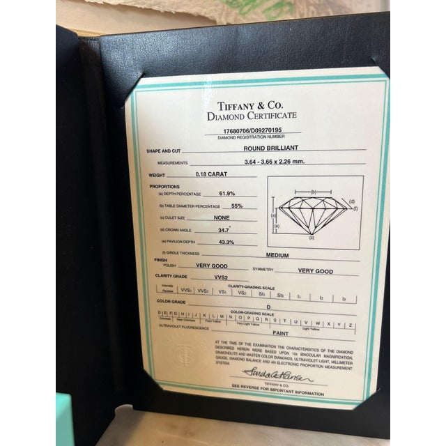 Tiffany & Co. Platinum Diamond Engagement Ring 0.18ct 3.6g, Size 6.75 For Sale - Image 11 of 11