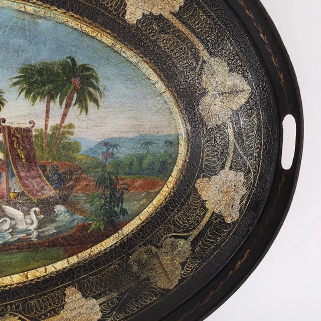 Antique English Tole Tray With Orientalist Painting For Sale - Image 4 of 7