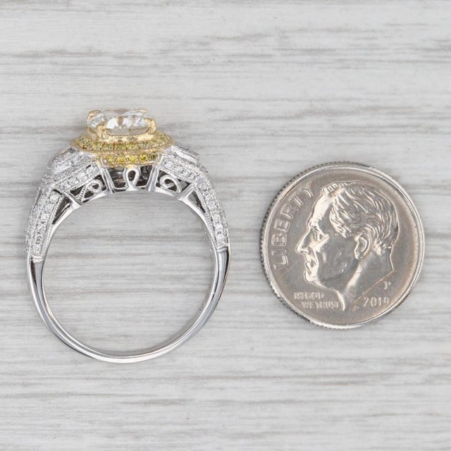 Metal 1.87ctw White Yellow Diamond Halo Engagement Ring 18k White Gold Size 8 Gia For Sale - Image 7 of 8