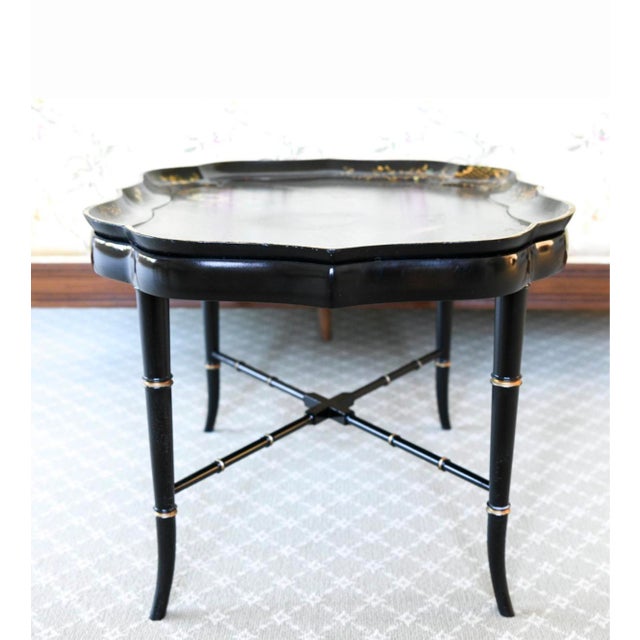 Black Vintage Chinoiserie Lacquer Tray Table For Sale - Image 8 of 10