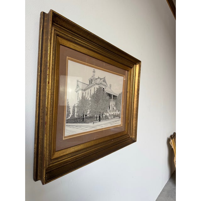 This finely detailed architectural print by artist Ed Jader, dated 1975, depicts the historic John H. Robinson Home,...