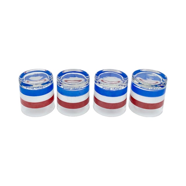 Mid-Century Modern Vintage Set 4 Georges Briard Red White Blue Rocks Glasses July 4th Barware For Sale - Image 3 of 10