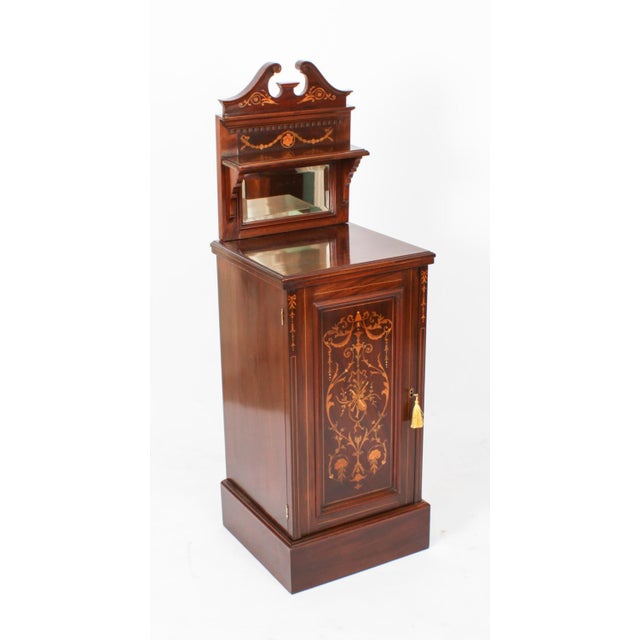 Antique Edwardian Mahogany Marquetry Bedside Chests, Set of 2 For Sale - Image 4 of 18