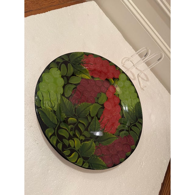 Ceramic Vintage Mexican Hand Painted Grape Harvest Decorative Plate For Sale - Image 7 of 12