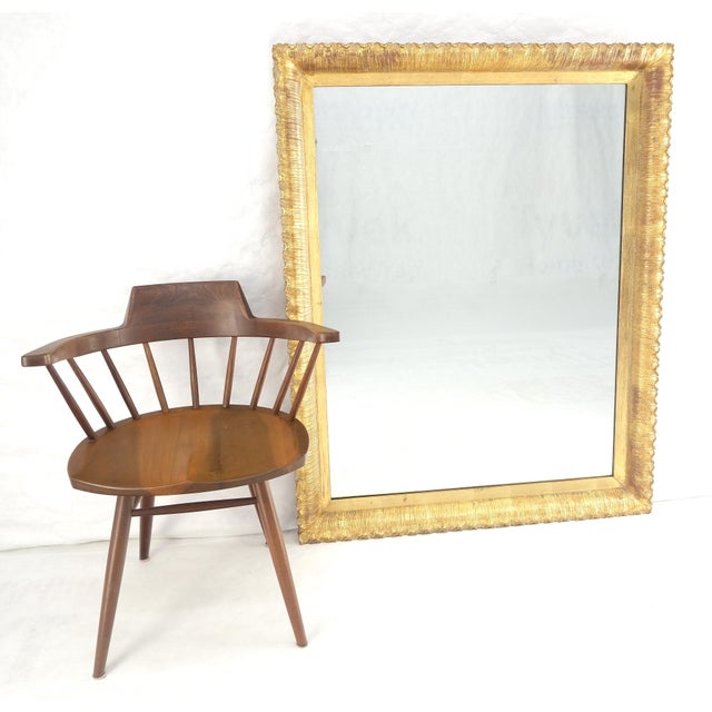 Gold Scallop Edge 40x50 Carved & Gold Gilt Rectangle Frame c1940s Wall Mirror MInt! For Sale - Image 8 of 13