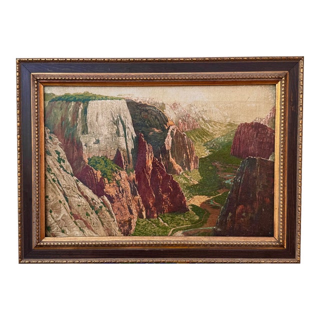 Antique Oil Painting Observation Point Zion Park Utah by Plath For Sale