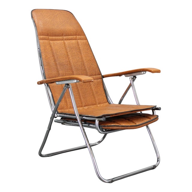 Vintage Italian Folding Lounge Chair in Leatherette, 1970s For Sale