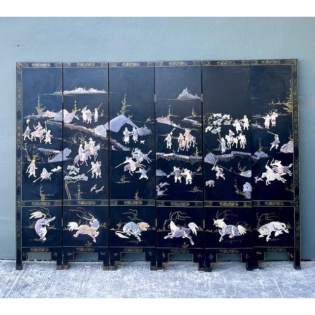 Figurative Vintage Asian Carved Soapstone Figurative 6 Panel Screen For Sale - Image 3 of 12