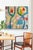 A vibrant original contemporary abstract painting featuring bold structural forms, sweeping teal gestural strokes, and...