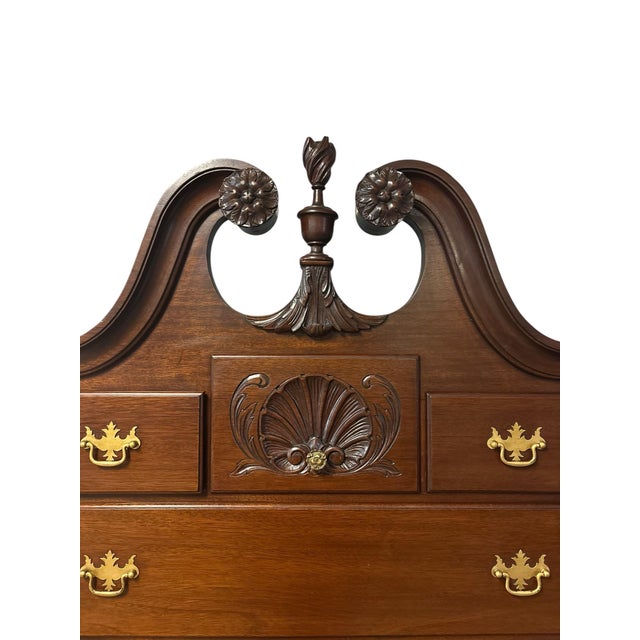 Late 20th Century Queen Anne Style Cherry Highboy Chest on Chest For Sale - Image 5 of 12