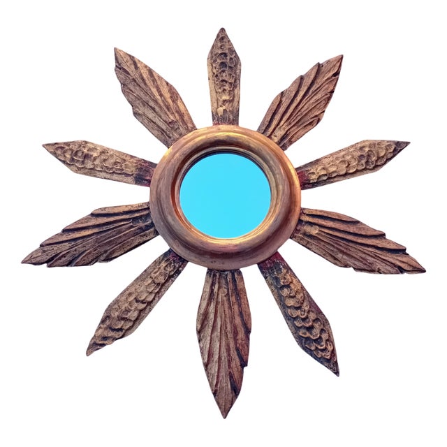 Wooden Sun Mirror, 1950s For Sale