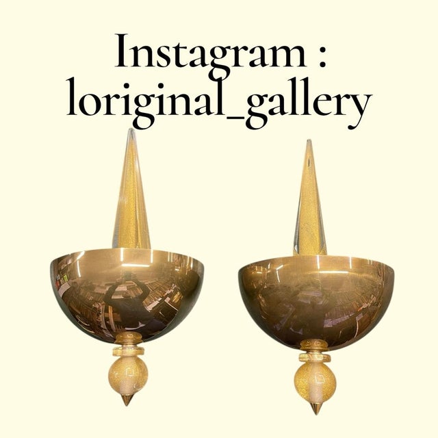 1960s Vintage Brass and Murano Glass Sconces by André Arbus, 1960s, Set of 2 For Sale - Image 5 of 8