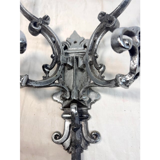 Metal Vintage Ornate Heavy Chrome Metal Wall Mount Wall Hook Hat Coat Hallway Rack For Sale - Image 7 of 8