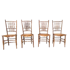 Set of 4 Antique Edwardian Regency Style Faux Bamboo Cane Seat Dining Chairs, 19th Century