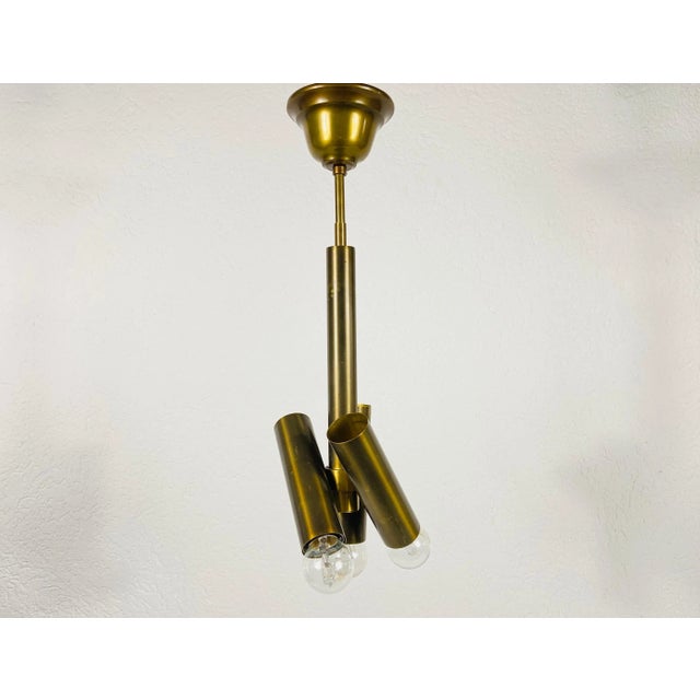 Stilnovo Italian Midcentury Brass 3-Arm Chandelier in the style of Stilnovo, Italy, 1950s For Sale - Image 4 of 8