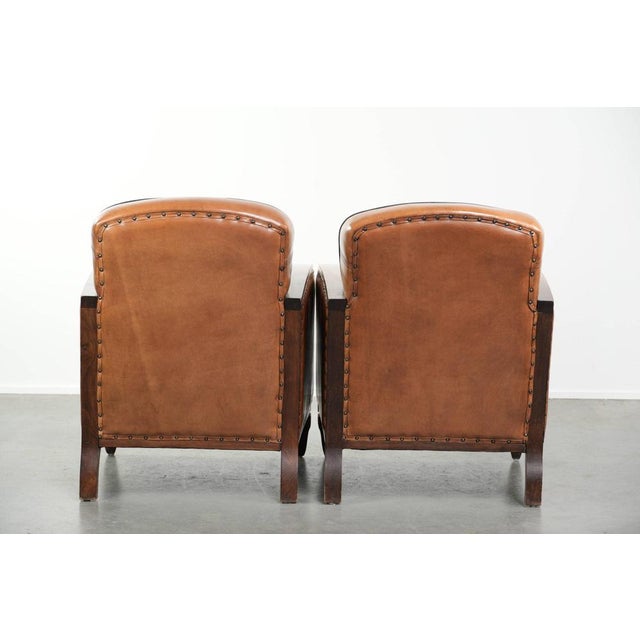 Art Deco Sheepskin Armchairs with Wood Carvings, Set of 2 For Sale - Image 3 of 17