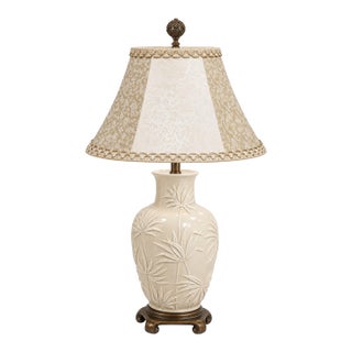 Vintage Palm Leaf Ceramic Table Lamp in Venetian Bronze For Sale