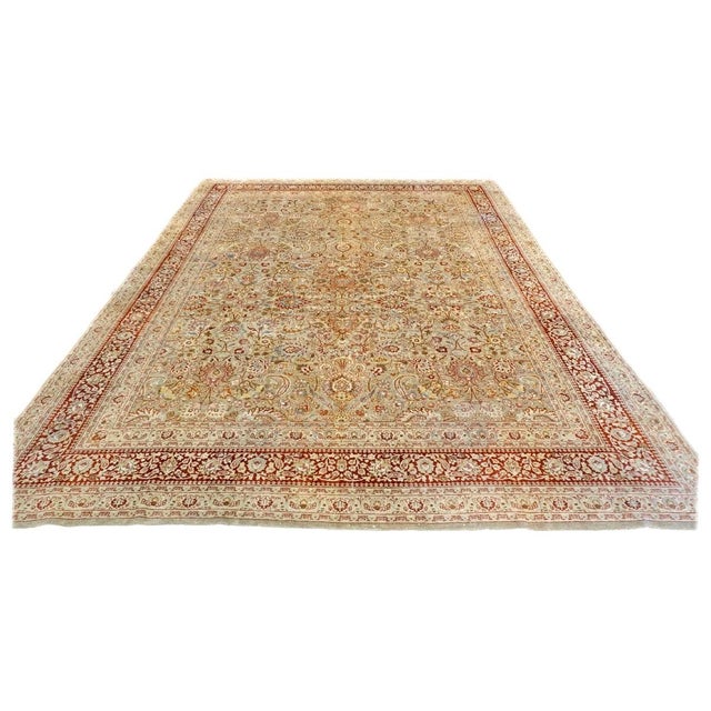Condition: Antique - Origin: Persia - Design: Semnan - Circa: 1920s - Actual Size: 9.10 X 12.8 - Color: Gold, Ivory, Red,...