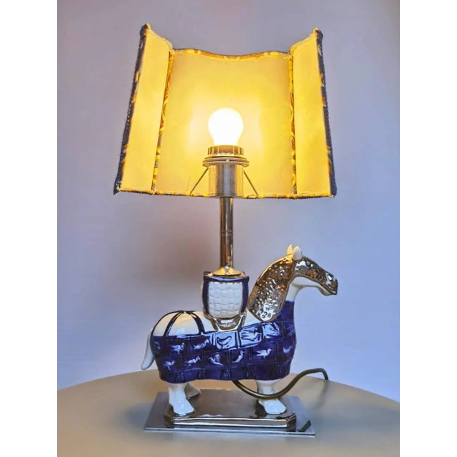 Textile Vintage Equestrian Porcelain Horse Lamp For Sale - Image 7 of 8