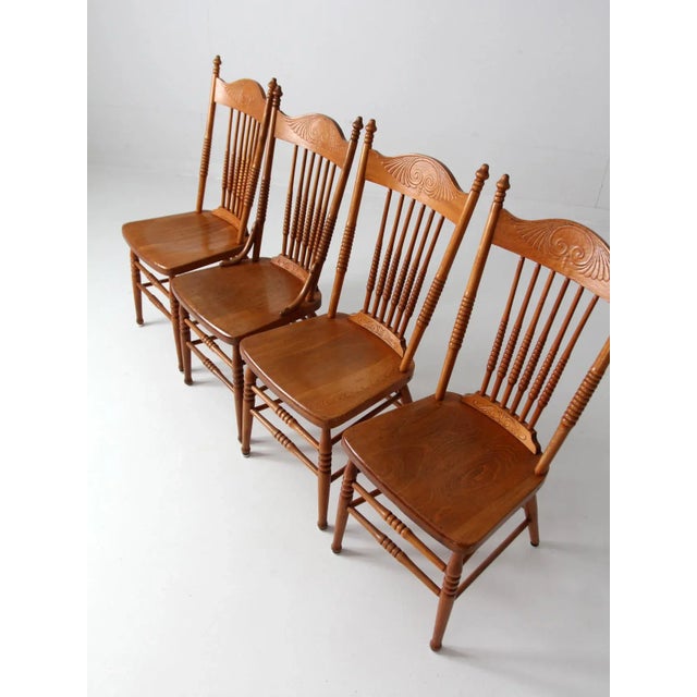 Antique Pressed Back Dining Chairs Set 4 For Sale - Image 4 of 13