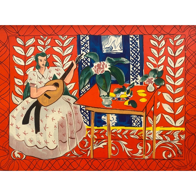 Henri Matisse Vintage 1949 Mourlot Fine Art Lithograph Print Framed Paris Exhibition Poster " La Femme Au Luth " 1946 For Sale In Kansas City - Image 6 of 14
