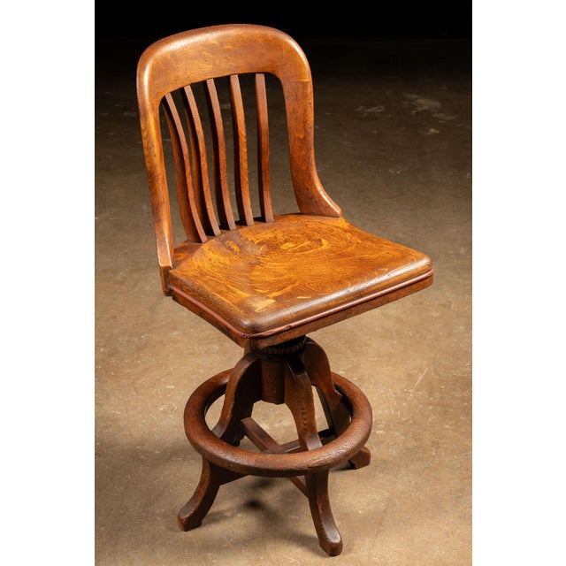 Industrial Sikes Oak Adjustable Swivel Stool, C. 1930s For Sale - Image 3 of 12