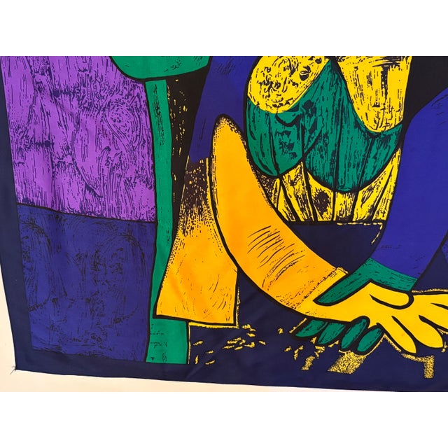 Yellow Vintage French Scarf after Pablo Picasso Cubist Portrait of "Femme Assise 1980s For Sale - Image 8 of 12