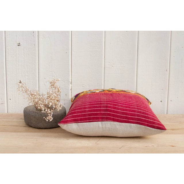 19th Century Small Tribal Antique Mashru Square Pillow For Sale - Image 5 of 8