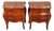 Louis XV Curved Inlaid Bedside Tables with Marble Tops, 20th Century, Set of 2 For Sale