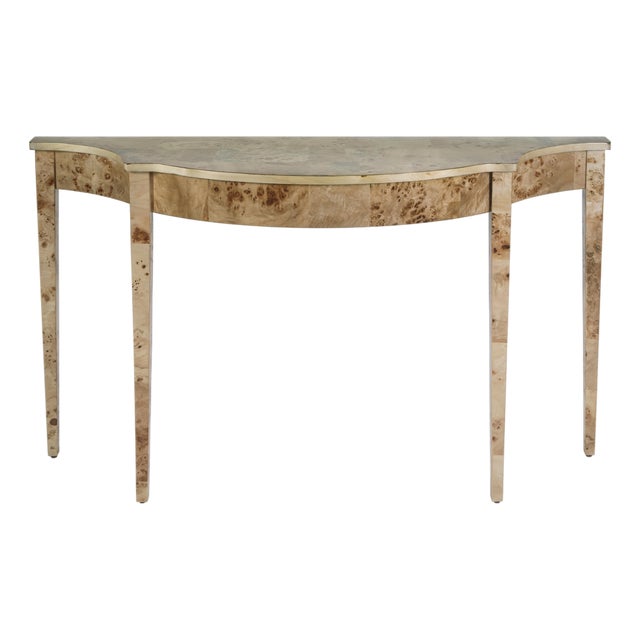 Chester 54 in. W Demilune Wood Traditional Console Table, Light Brown Burl For Sale