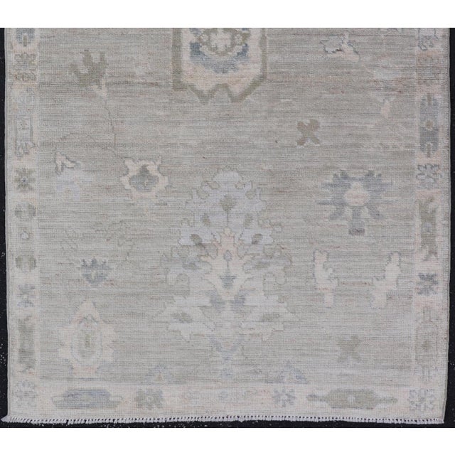 Afghanistan Oushak Rug With Soft Sage Gray Field and Tribal Motifs For Sale - Image 4 of 10