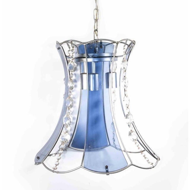 Italian Blue Murano Glass Crystal Chandelier, Mid-20th Century For Sale - Image 4 of 5