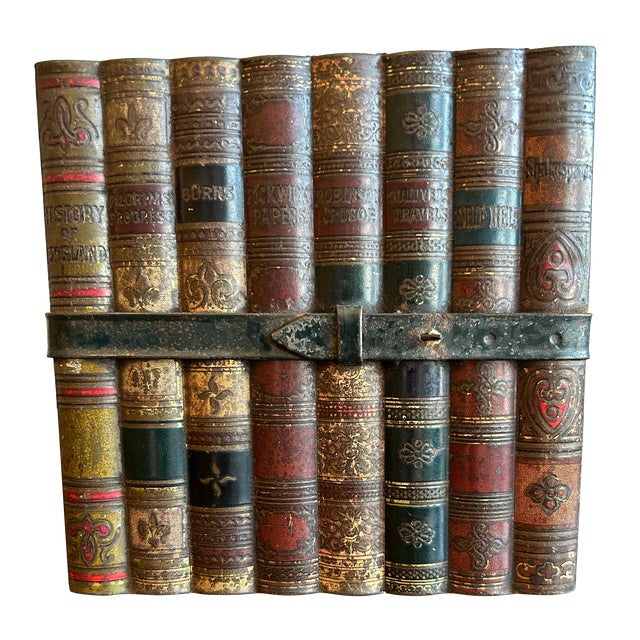 Early 1900s Faux Books Biscuit Tin For Sale
