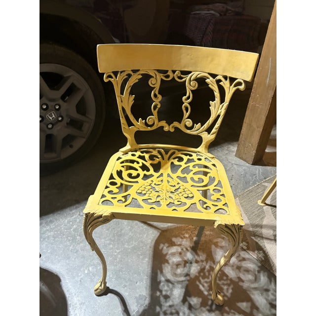 1970s Oval Glass Table With Solid Metal Scroll Base and 3 Metal Scroll Chairs For Sale - Image 9 of 12