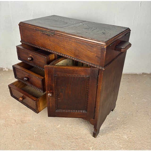 Spanish Oak Sewing Cabinet With Fabric Basket, Early 20th Century For Sale - Image 17 of 18