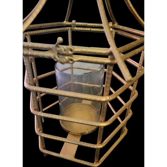 Chelsea House Inc Gold Gilt Pagoda Chinoiserie Regency Large Iron Pillar Candle Holders- A Pair For Sale - Image 4 of 7