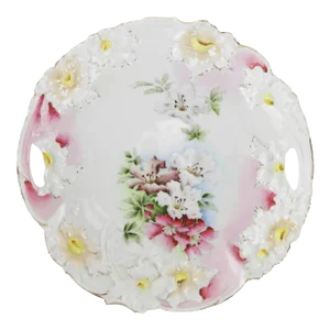 Hand-Painted Porcelain Plate With Pink Floral Motif and Gold Accents