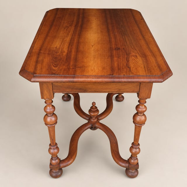 20th Century Louis XIII Style Walnut Writing Table With X-Form Stretcher For Sale - Image 4 of 10