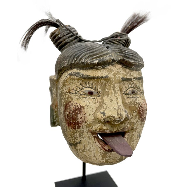 Traditional Antique Burmese Polychrome Animated Mounted Puppet Heads For Sale - Image 3 of 5
