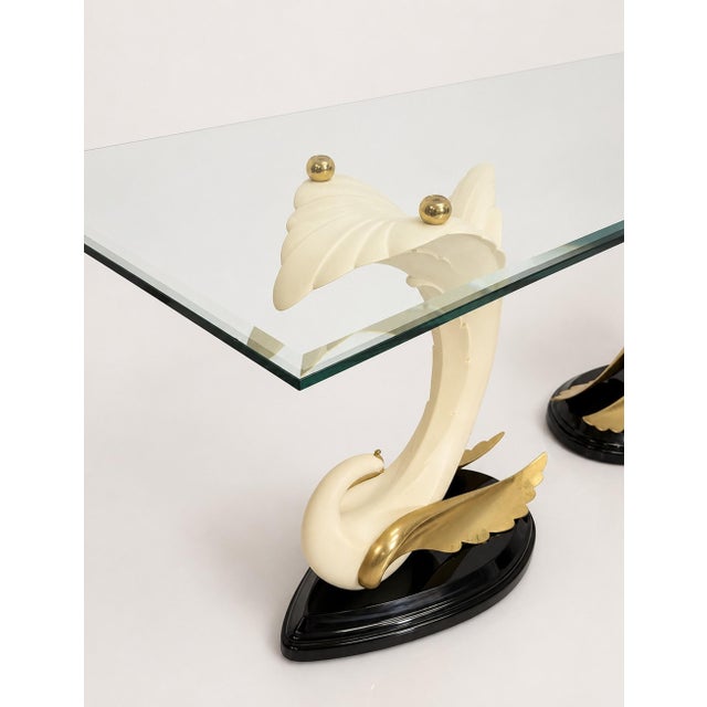 1980s San Sen, Brass & Glass Swan Console Table for Art House Jofral Spain, Labeled For Sale - Image 9 of 18