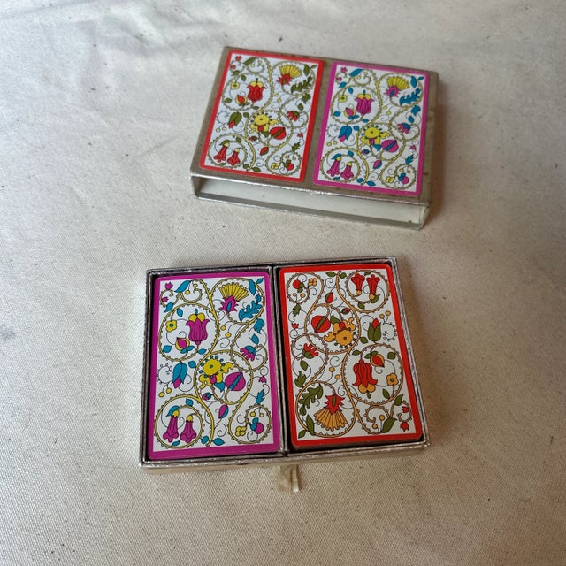 Vintage Colorful Floral Boho Double Set of Congress Playing Cards For Sale - Image 4 of 5