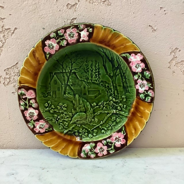 Green 19th Majolica Bird Sarreguemines Plate For Sale - Image 8 of 8