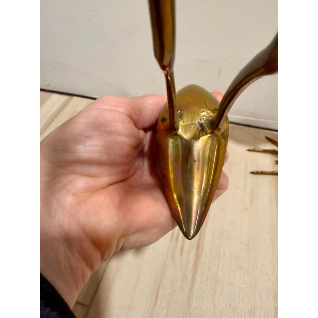 Brass Crane Figurines With Blue Glass Eyes - A Pair For Sale In Milwaukee - Image 6 of 8