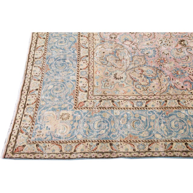 1960s Vintage Persian Distressed Handmade Floral Rose Wool Rug For Sale - Image 4 of 7