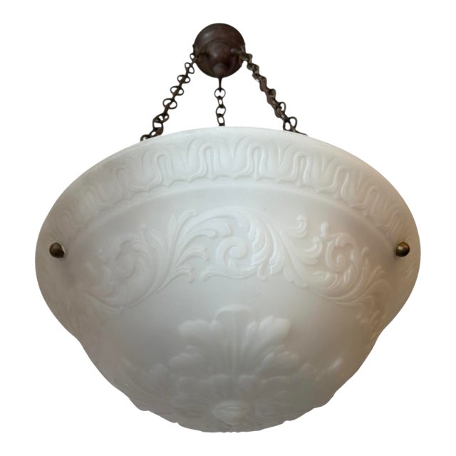 Antique Neoclassical Cast Bowl Light Fixture With Bronzed Hardware For Sale