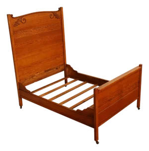 Antique American Victorian Oak Full Size High Back Bed