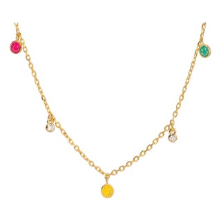 Rainbow Smiley Face Sterling Silver & Diamond Choker Necklace For Sale