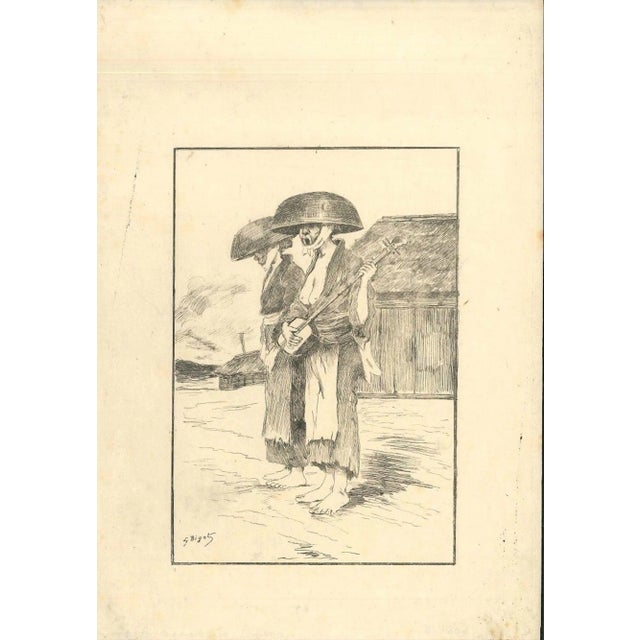 Untitled - Original Etching on Japan Paper by G. F. Bigot - Tokyo 1886 For Sale