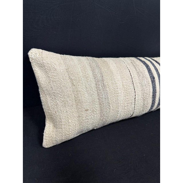 Turkish Hemp Pillow Cushion Natural Beige Black Cushion Cover 12"x46" #30333 Enhance your home decor with our Kilim Pillow...