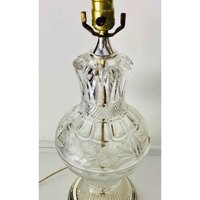 Transparent Vintage Floral Etched Press Glass Table Lamp For Sale - Image 8 of 9